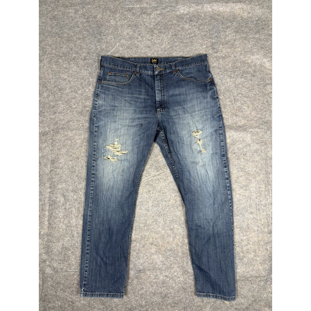 Lee Jeans Men's 38x30 Relaxed Fit Straight Leg Denim Distressed Light